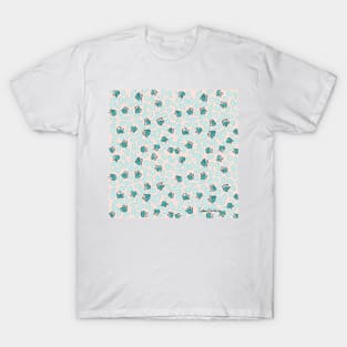 Pastel Blue Bunnies and Sky Blue Carrots on Cotton Candy Pink Easter Pattern T-Shirt